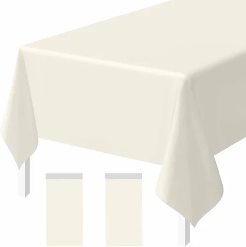 Paquete de 2 Manteles de Plástico Beige Desechables Cubiertas de Mesa Mantel Rectangular Beige para Fiesta Baby Shower Boda Cumpleaños Mantel de