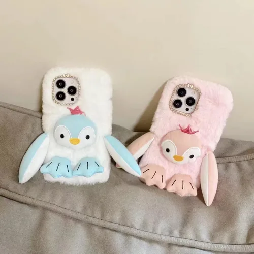 Miniatura 6 de Bonita funda de felpa con diseño de pingüino para Samsung Galaxy S22 Ultra, esponjosa y bonita funda de poliuretano termoplástico suave con diseño