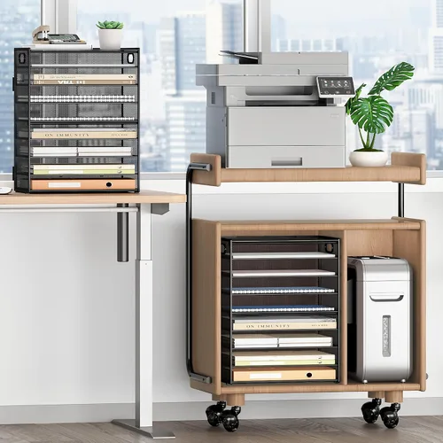 Miniatura 4 de SUBEKYU Organizador de papel de 9 niveles para escritorio, bandeja de cartas de malla de metal negro, organizador clasificador de papel de archivo