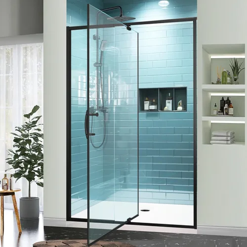 Miniatura 11 de GroGro 56-60" W x 71" H Mampara de ducha giratoria de vidrio semisin marco, vidrio templado transparente de 1/4" (6mm) SGCC, acabado cromo, Cromado