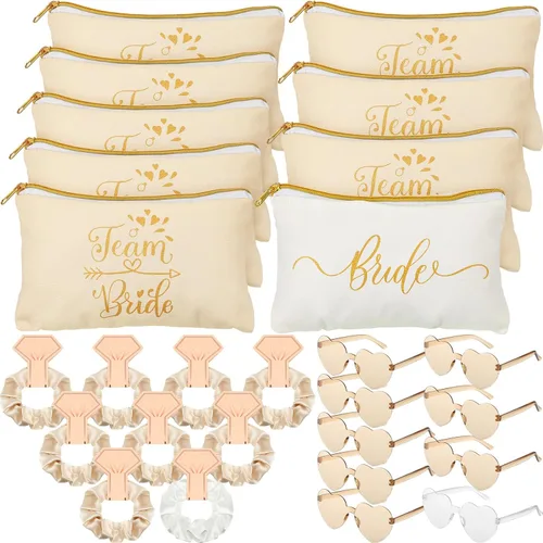 Miniatura 9 de Sweetude 27 bolsas de maquillaje cosmético para dama de honor, regalo para novia, coleteros para el cabello de novia, lazos en forma de corazón
