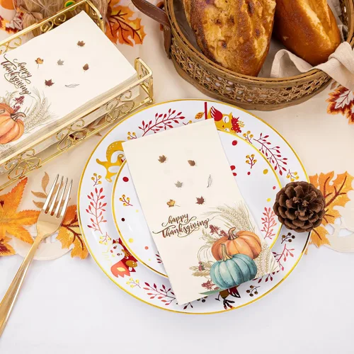 Miniatura 2 de Hioasis 100 servilletas de otoño, 3 capas desechables estilo calabaza de Acción de Gracias, suministros de fiesta de otoño de cosecha de otoño