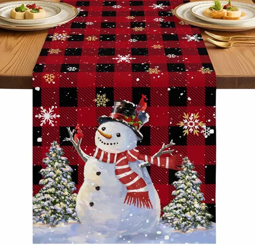 Miniatura 12 de Juego de 4 manteles individuales de árbol de Navidad, mantel rojo para decoración de mesa de comedor, manteles lavables de lino de algodón a cuadros