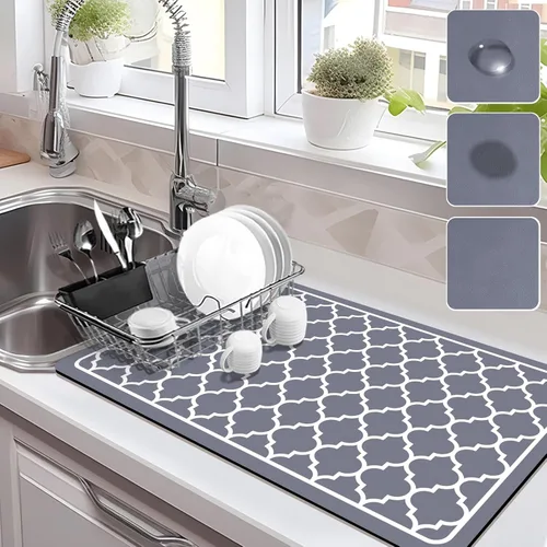 Miniatura 21 de Estera de secado para encimera de cocina, tapete de café con respaldo de goma absorbente que oculta manchas