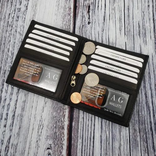Miniatura 4 de ag wallets Cartera europea plegable de cuero genuino RFID para hombre Hipster 2 ventanas de identificación