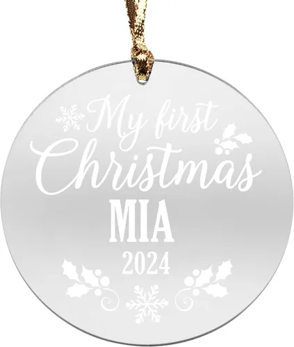 Let's Make Memories Adorno personalizado para la primera Navidad del bebé, adorno de recuerdo 2025, acrílico grabado con láser, redondo, mi primera
