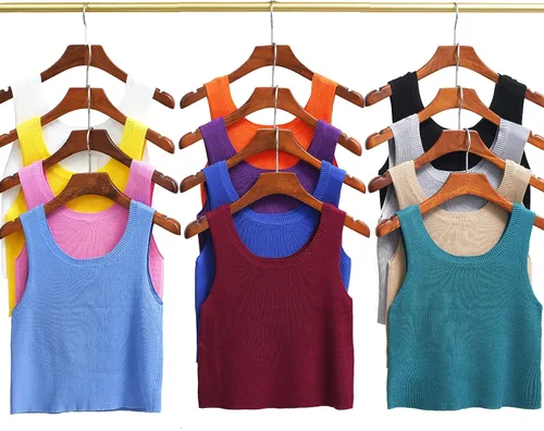 Miniatura 6 de Women's Casual Tank Top Solid Color Basic Sleeveless Crew Neck Ribbed Knit Crop Top