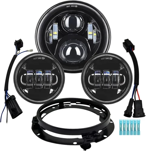 AlyoNed Faro LED de 7 pulgadas para motocicleta 4.5" Luces antiniebla de paso Kit DOT Compatible con Harley Davidson Fat Boy Street Glide Heritage