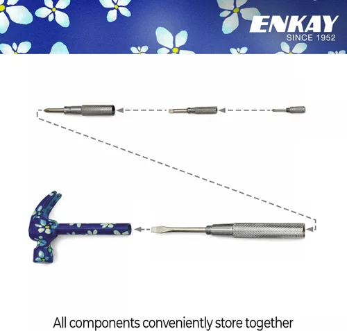 Miniatura 3 de ENKAY - Martillo y destornillador 6 en 1 con motivos florales, martillo de garra multifuncional con estampado de flores (Patrón 4)