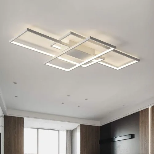 Miniatura 11 de Lámpara de techo LED, lámpara de techo moderna de montaje empotrado de 92 W, lámpara de techo acrílica cuadrada negra para cocina, dormitorio