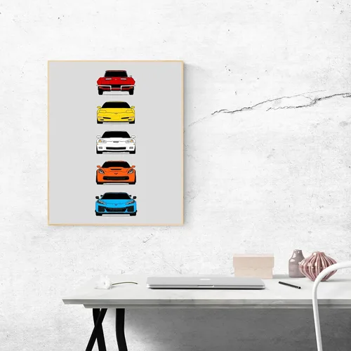 Miniatura 3 de Custom Car Posters Póster hecho a mano compatible con Chevy Corvette Z06 Generations e impresión de Chevrolet Corvette C2 C5 C6 C7 C8 Z15 Multi