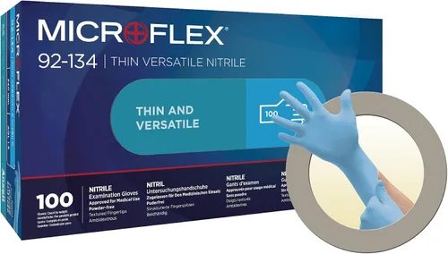 Miniatura 2 de Microflex 92-134 - Guantes desechables de nitrilo sin polvo para limpieza con puntas de dedos texturizadas