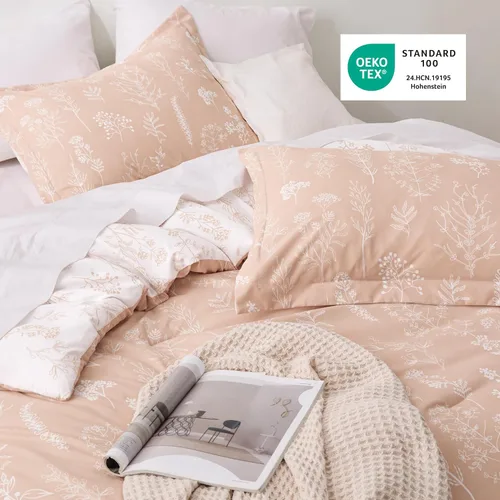 Miniatura 4 de Bedsure - Juego de edredón doble de nido de abeja rosa polvoriento, juego de ropa de cama de 3 piezas con flores florales bonitas, 1 edredón 07