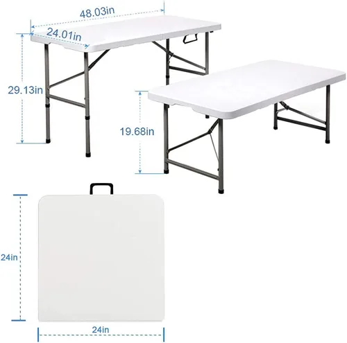 Miniatura 3 de Mesa de picnic de 4 pies, mesa plegable portátil plegable por la mitad, mesa de picnic de plástico para fiestas, comedor y campamento con asa