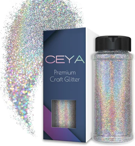 Miniatura 33 de Ceya 110g/ 3.8oz Polvo de Purpurina Holográfica Ultra Fina Láser Verde 1/128” 0.008” 0.2mm para Slime, Resina Epoxy, Manualidades, Vaso, Joyería