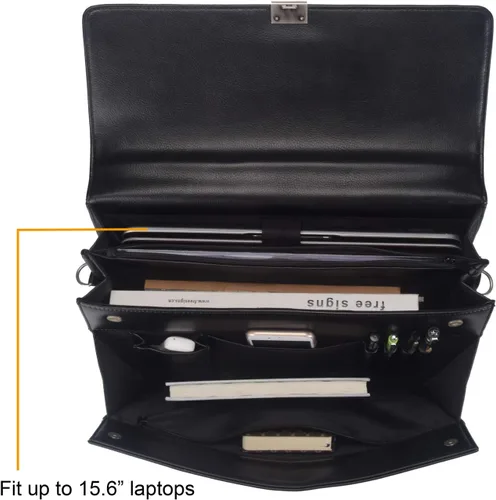Miniatura 3 de Mens Leather Briefcases Office Attorney Student Attache Case Messenger Bag wPadded Compartment,Black