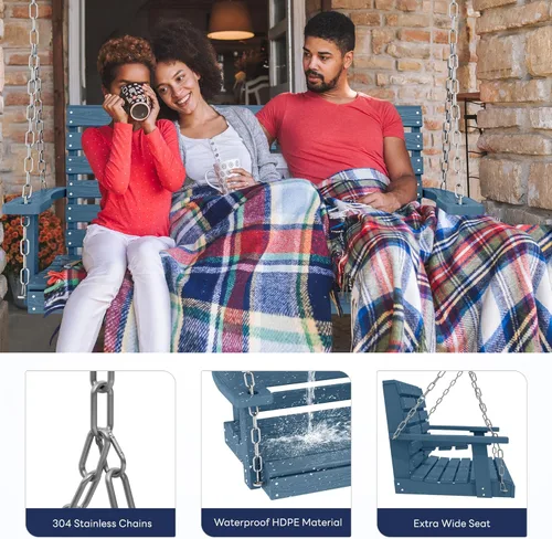 Miniatura 68 de KINGYES Columpio colgante para porche al aire libre, silla de columpio de patio de 2 asientos con portavasos, banco impermeable para patio y jardín