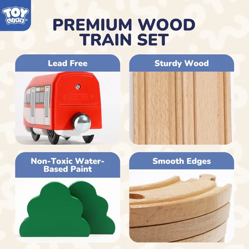 Miniatura 9 de TOY Life Juego de Tren de Madera para Niños Pequeños de 2-4 Años, 119 Piezas Juguetes de Tren de Ciudad con Vías de Tren de Madera, Juego de Tren