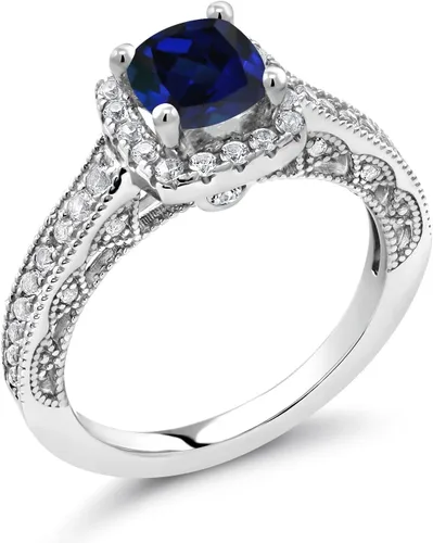 Miniatura 39 de Gem Stone King Anillo de compromiso de plata de ley 925 de 0.236 in con piedra natal y zafiro blanco creado con acento Anillo de compromiso