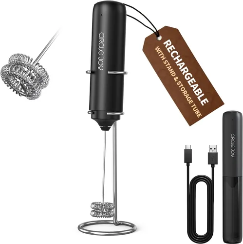 Miniatura 18 de CIRCLE JOY Espumador de leche recargable de mano, cabezal de batidor de doble bobina, espumador de café eléctrico, varilla espumadora de mano