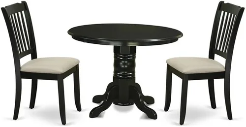 East West Furniture SHDA3-BLK-C - Juego de mesa de comedor de 3 piezas para espacios pequeños que contiene una mesa de cocina redonda con pedestal y