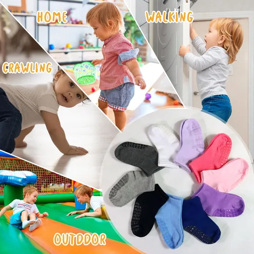 Miniatura 2 de SkiBeaut Calcetines antideslizantes para niños pequeños con agarre, paquete de 12 calcetines antideslizantes para niños de 1 a 7 años