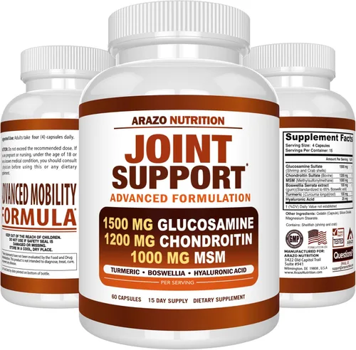 Miniatura 8 de Arazo Nutrition Glucosamina Condroitina Cúrcuma MSM Boswellia - Suplemento para el alivio de las articulaciones 60 cápsulas para huesos, espalda