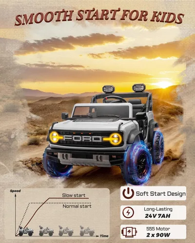 Miniatura 8 de First Ride On - Coche de juguete con licencia Ford Bronco Raptor de 24 V y 2 plazas para niños, coche eléctrico con batería, control remoto