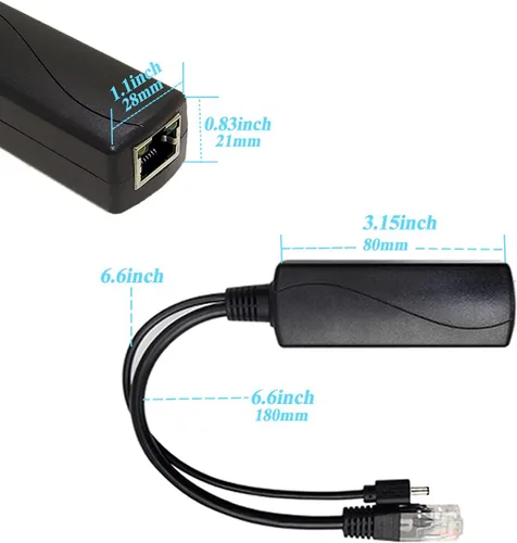 Miniatura 5 de Revotech divisor PoE Gigabit 48V a 12V 2A, 5.5x2.5mm DC IEEE 802.3af/at estándar divisor adaptador de alimentación a través de Ethernet para cámara