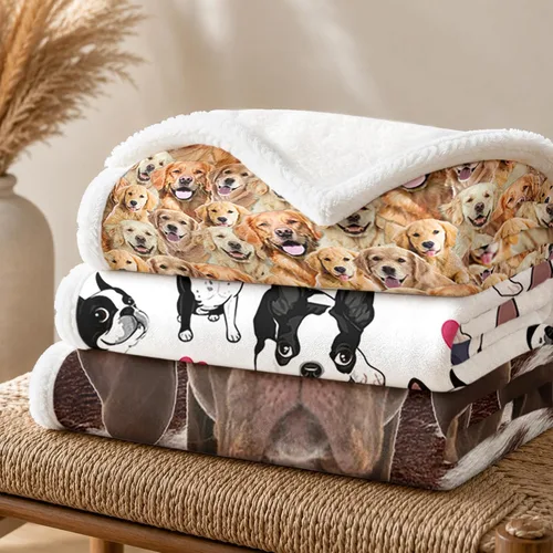 Miniatura 6 de BlessLiving Golden Retriever - Manta con patrones densos de perros, manta de forro polar Sherpa para sofá cama, manta suave y acogedora