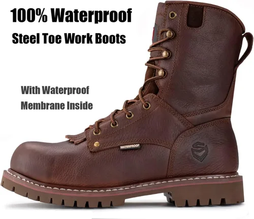 Miniatura 2 de SUREWAY Men's 8" Waterproof Steel-Toe Logger Work Boot,Superior Oil/Slip Resistant,Thicker Full Grain Leather,Wedge Rubber Sole,EH Rated