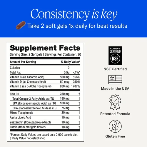 Miniatura 6 de EyePromise Macular Health Vitaminas para los ojos – 60 cápsulas blandas, suministro para 30 días – Suplementos de salud ocular sin zinc para apoyo