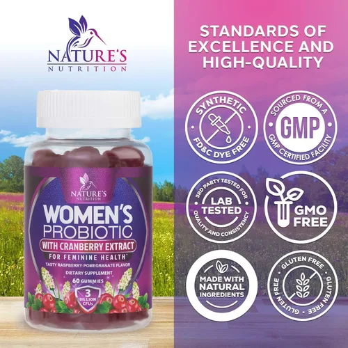 Miniatura 4 de Nature's Nutrition Gomitas probióticas para mujeres con arándano, 6 cepas premium para el equilibrio del PH, salud digestiva, apoyo vaginal e