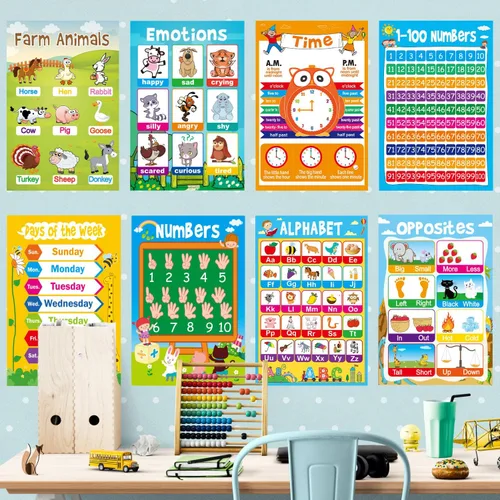 Miniatura 8 de ADELULU 15 pósteres educativos para niños pequeños que aprenden números del alfabeto, formas, colores y más (paquete de 15)
