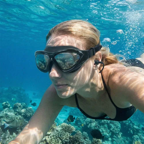 Miniatura 6 de Fliwos Gafas de natación para hombres y mujeres, gafas de natación antivaho con tapones integrados para los oídos, correa ajustable con sello