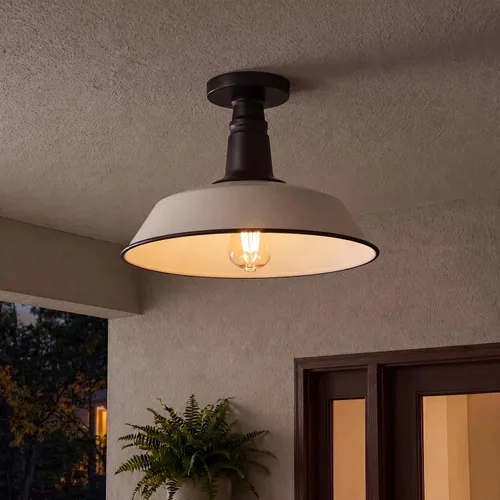 JONATHAN Y JYL7617J Camila 14" 1-luz clásica industrial para interior/exterior de hierro LED montaje semiempotrado, luz cálida acogedora de 2700K,