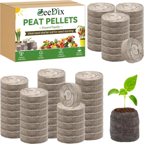 Miniatura 14 de ZeeDix 55 unidades de 1.181 in de fibra comprimida de pellets de turba, iniciadores de semillas de plantas de suelo, tapones de vivero, paleta, 300