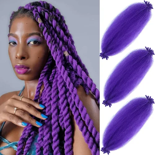 Miniatura 13 de Cabello afro elástico y trenzado de 30 pulgadas 2 paquetes, cabello preesponjado y trenzado elástico pre-estirado para extensiones de cabello suave