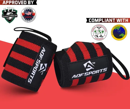 Miniatura 2 de AQF - Muñequeras para levantamiento de pesas - Aprobado por USPA e IPL, soporte de muñeca de 18 pulgadas para gimnasio con bucle para el pulgar