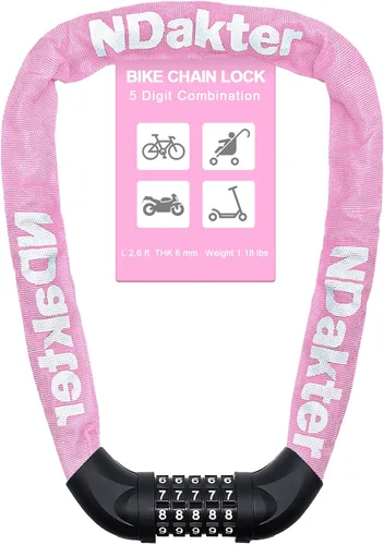 Miniatura 23 de NDakter Cerradura de cadena para bicicleta, combinación de 5 dígitos, resistente, antirrobo, cerradura de bicicleta de seguridad