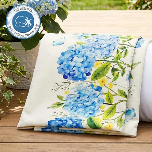 Miniatura 2 de Blue Hydrangea Floral Decor Outdoor Lumbar Pillow Covers Waterproof 12x20 Inch Set of 2, Summer Hydrangea Flower Decorative Pillows for Porch Couch