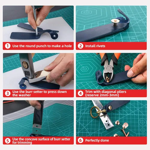 Miniatura 6 de 84 unidades, remaches y rebabas de cobre, fijador de rebabas #9 y #12, remaches de cuero, herramienta de ajuste de instalación con cortador