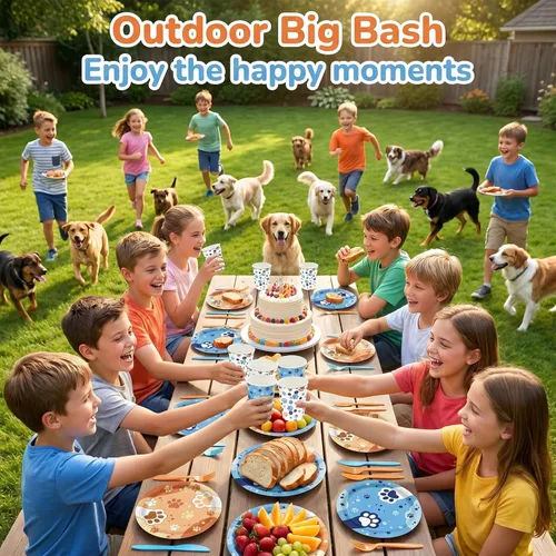 Miniatura 4 de 168 piezas de suministros de fiesta de cumpleaños de perro azul naranja para niños y niñas, niños de 1 a 2 años, decoración de fiesta de babyshower
