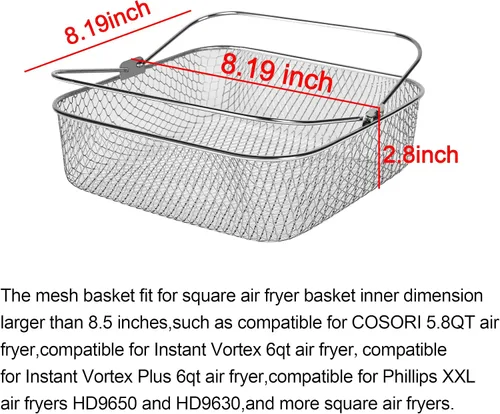 Miniatura 2 de Cesta para freidora de aire de 8.19 pulgadas, compatible con vórtex instantáneo, accesorios para freidora de aire para COSORI, cesta de malla