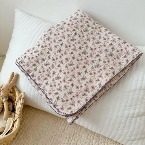 Miniatura 11 de BuLuTu Manta de 4 capas para niños pequeños, 100% algodón muselina, mantas de cama para niños, niñas, niños, con bonito patrón de flores de hibisco