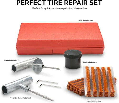 Miniatura 4 de Tooluxe 50002L - Kit de reparación universal de neumáticos de alta resistencia con enchufes, kit de reparación de neumáticos planos, ideal