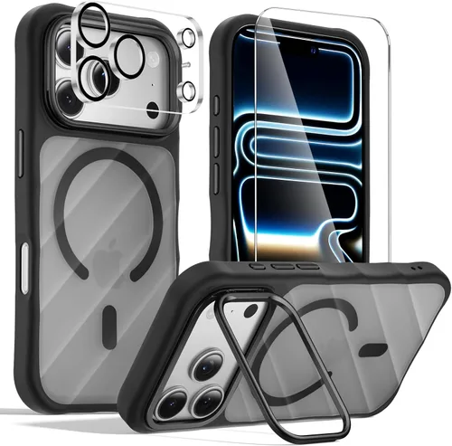 Miniatura 27 de Tigowos - Funda magnética para iPhone 15, resistente a las caídas, sensación de piel mate, a prueba de golpes, delgada, negro mate
