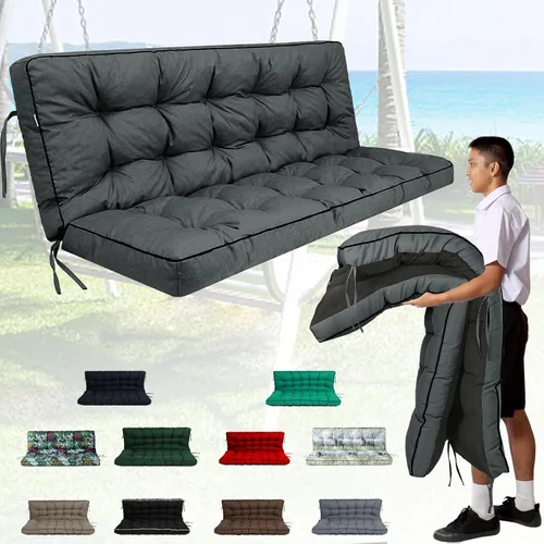Miniatura 45 de Cojín de porche exterior con respaldo, cojín grueso impermeable para columpio de patio de 2/3 plazas de repuesto, cojines de columpio de banco