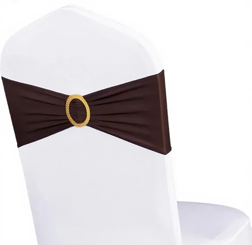 Miniatura 23 de Paquete de 50 bandas elásticas para sillas de bebé azul para boda, bandas elásticas de licra con hebilla deslizante, arcos de sillas de spandex