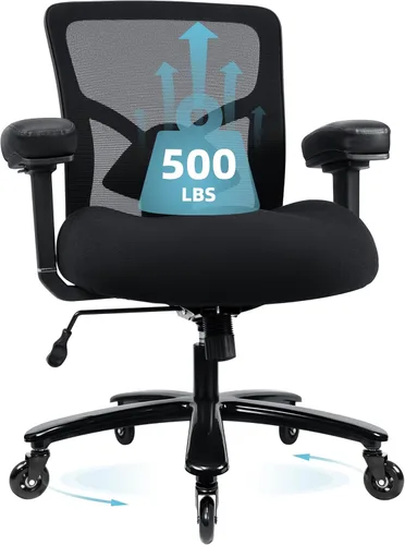 Silla de oficina grande y alta de 500 libras con reposabrazos 4D y respaldo ajustable, silla de oficina resistente para personas pesadas, resortes